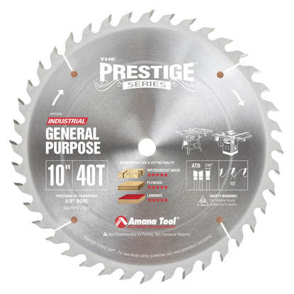 Picture of PR1040 Carbide Tipped Prestige General Purpose 10 Inch Dia 40T ATB, 18 Deg, 5/8 Bore